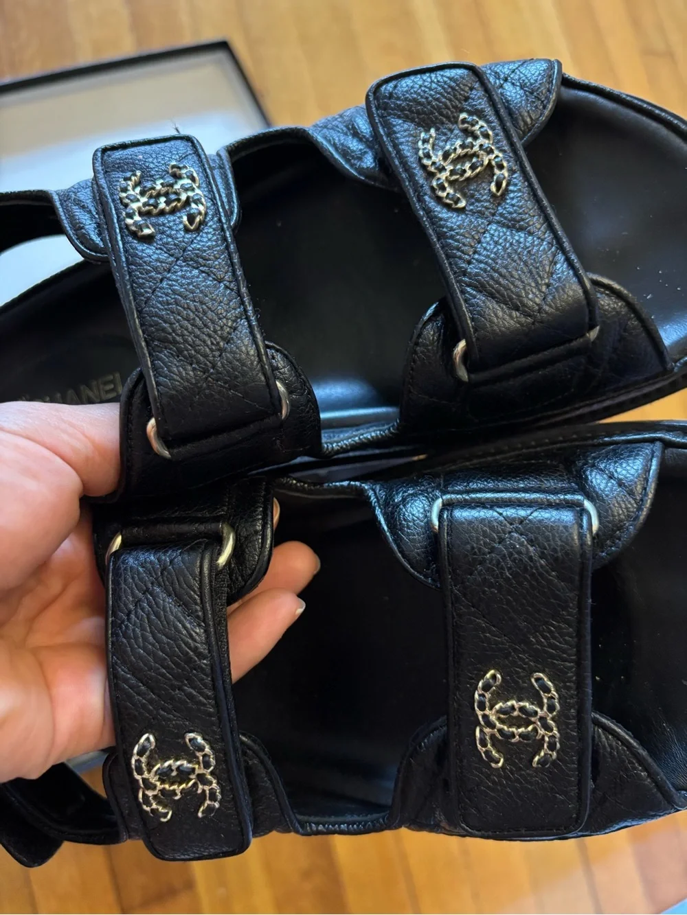 CHANEL Black Leather Dad Sandals